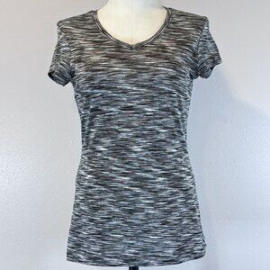 Energy Zone Womens Small Speed-Dri Black Gray Striped V-Neck Activewear T-Shirt